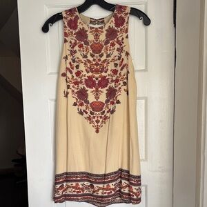 Urban Outfitters Ecote Cream Dress with Red Floral Embroidery